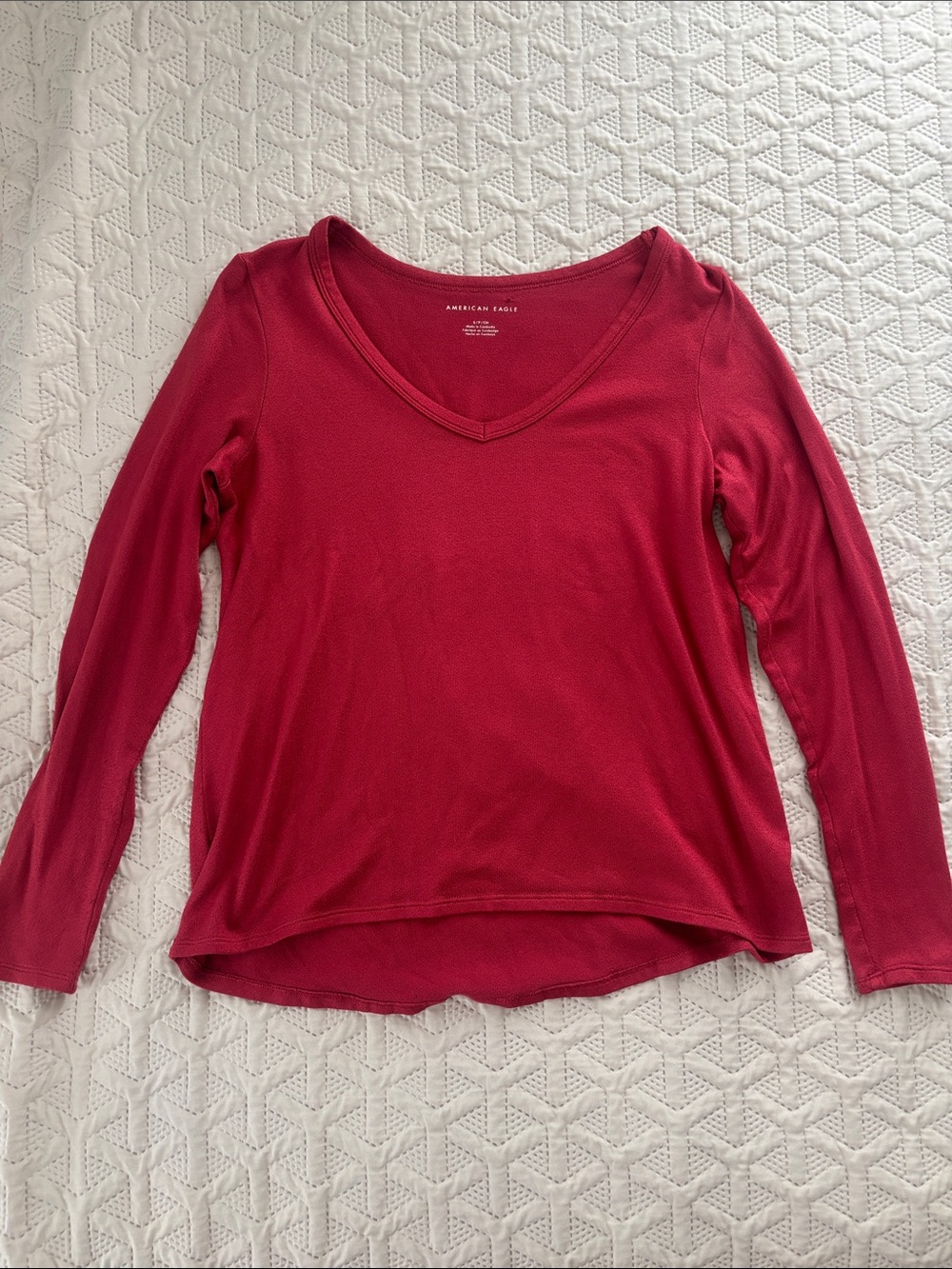 American Eagle Raspberry Red V-Neck Long Sleeve Top
